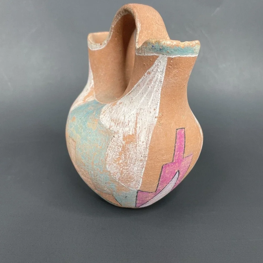 Vtg Wedding Vase Double Spout Southwestern Mexican Native American Style Painted